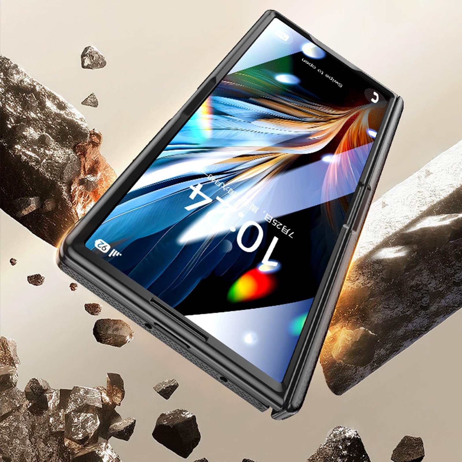 Skórzane etui do Samsung Galaxy Z Fold 7, ukryta podpórka na nadgarstek, etui ze szkła hartowanego, odporne na wstrząsy, czarne, składane 7