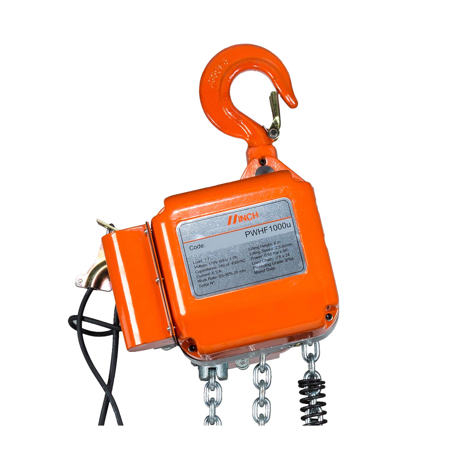 Prowinch 1 Ton Electric Chain Hoist Single Phase 2000 lbs Load Capacity 20ft Lift Height Hook Mount G80 Chain Double Chain Fall: Industrial & Scientific