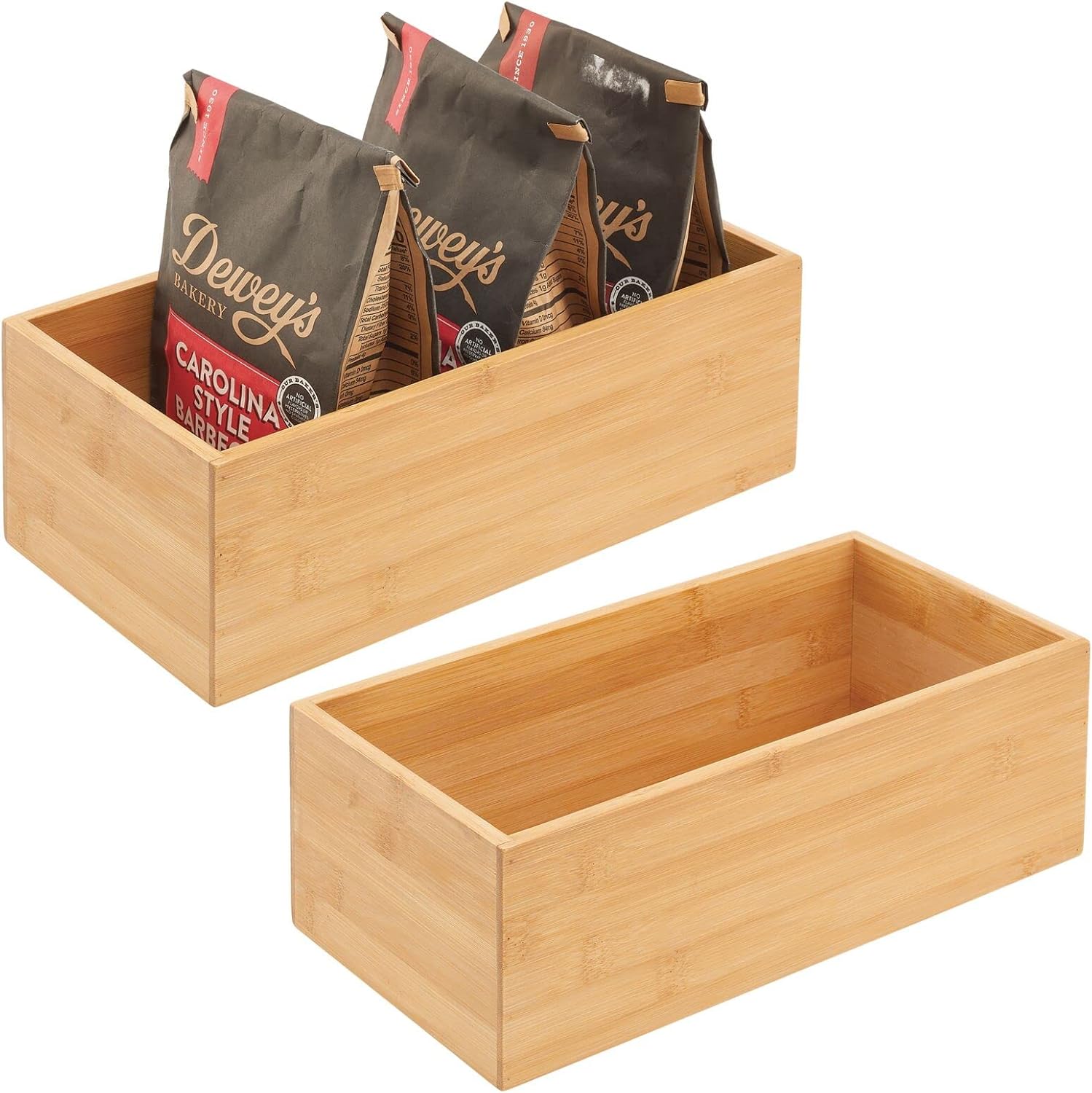 mDesign Bamboo Wood Organizer Storage Bin Box for Kitchen, Pantry, and Drawer
