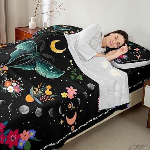 Miniatura 10 de Erosebridal Juego de sábanas tamaño matrimonial de calavera gótica para cama matrimonial, sábanas de mariposa hippie para niñas, juego de sábanas de