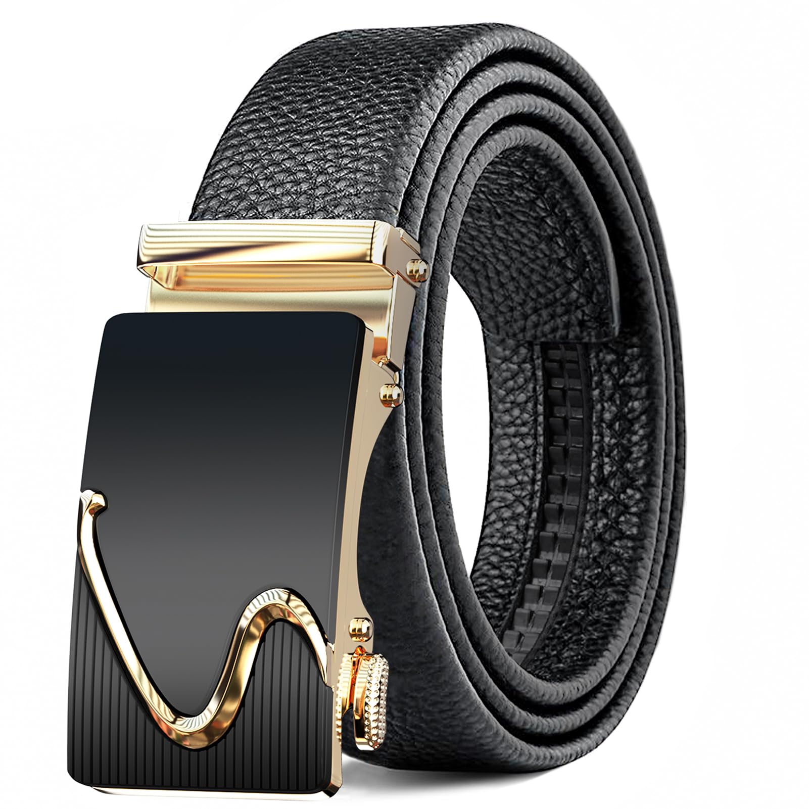 BuzToz Men's, Leather Ratchet Dress Sliding Adjustable Belts, Zd056-e Gold, 36-42W