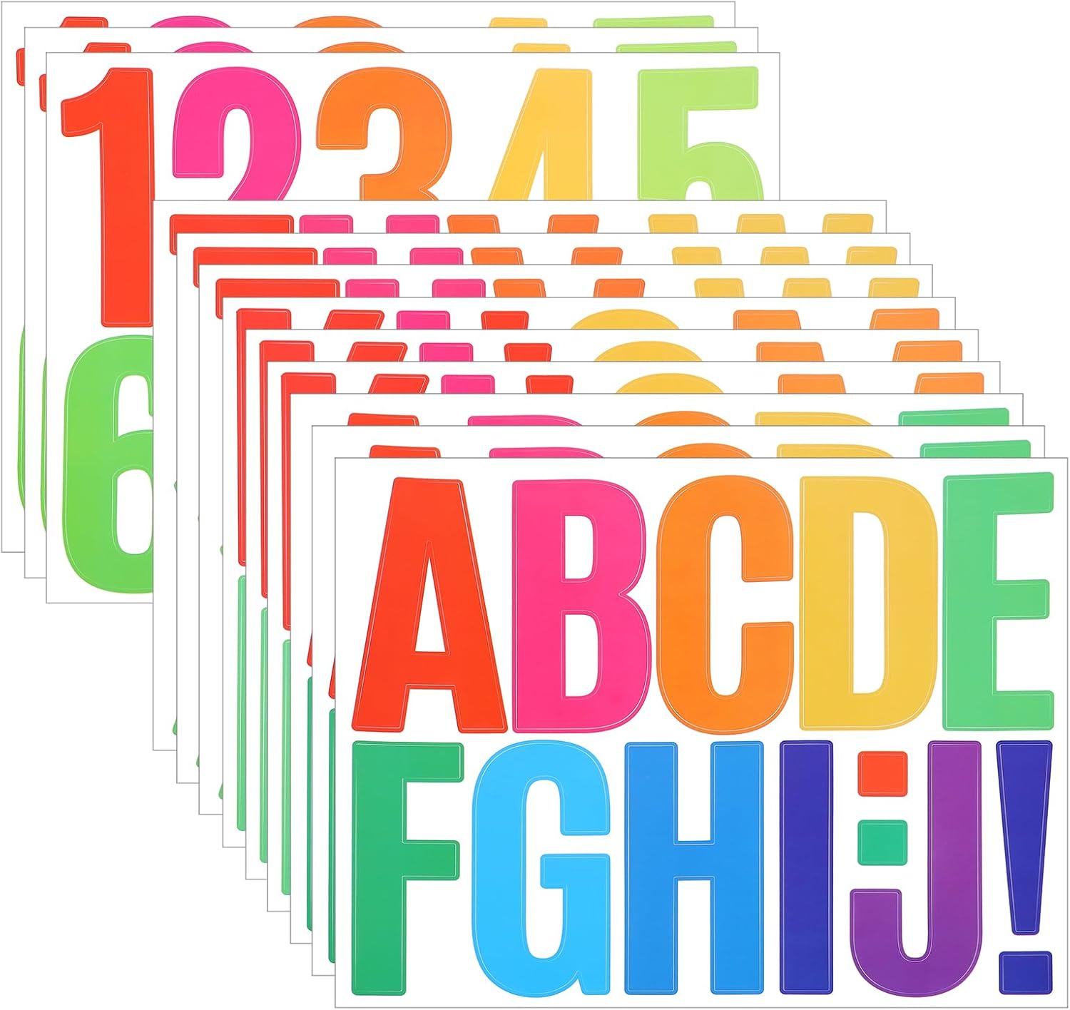 12 Sheets Large Letter Stickers, 3 Inch Bulletin Board Letters, Self Adhesive Vinyl Letter Sticker, Big ABC Numbers Peel and Stick, Self Adhesive Waterproof Vinyl Stick On Letters Sticker(Colorful)