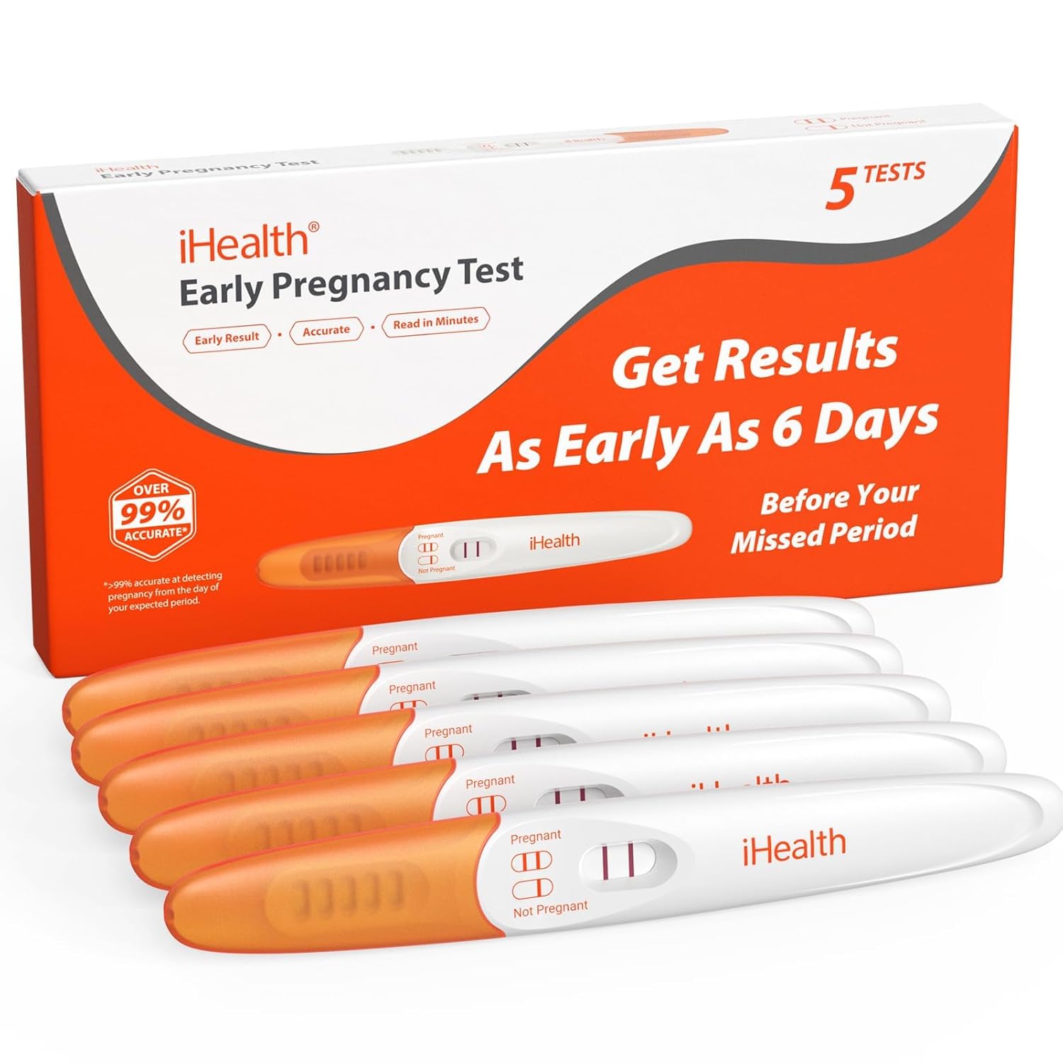 IHealth Pregnancy Test 5-Pack Value Kit - Ultra Sensitive Early Detection 10mIU mL - Over 99 Accurate Early