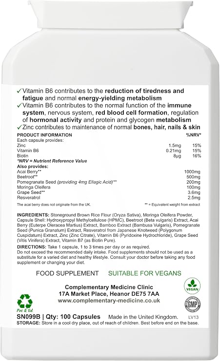 Acai Immuno Complex – Antioxidant & Immune Support Formula with Acai Berry, Moringa, Resveratrol, Zinc & Vitamin B6 – Vegan – 100 Capsules