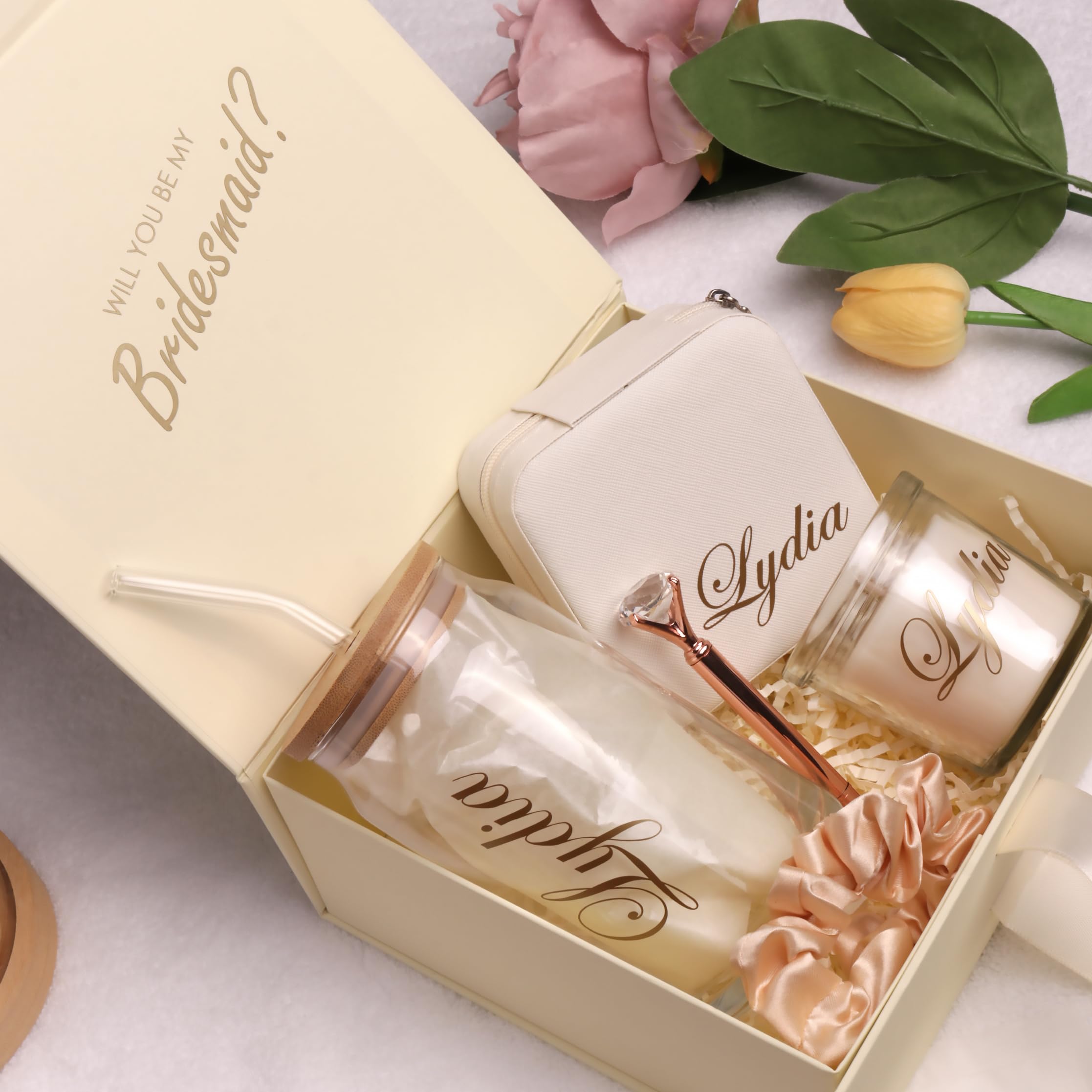 Personalized Gift Box With Text, Bridesmaid Gifts Boxes, Maid of Honour, Custom Name, Wedding Favours, Brithday, Bridal Shower Gift, Personalised Presents, Parents, Teachers gifts (Ivory)