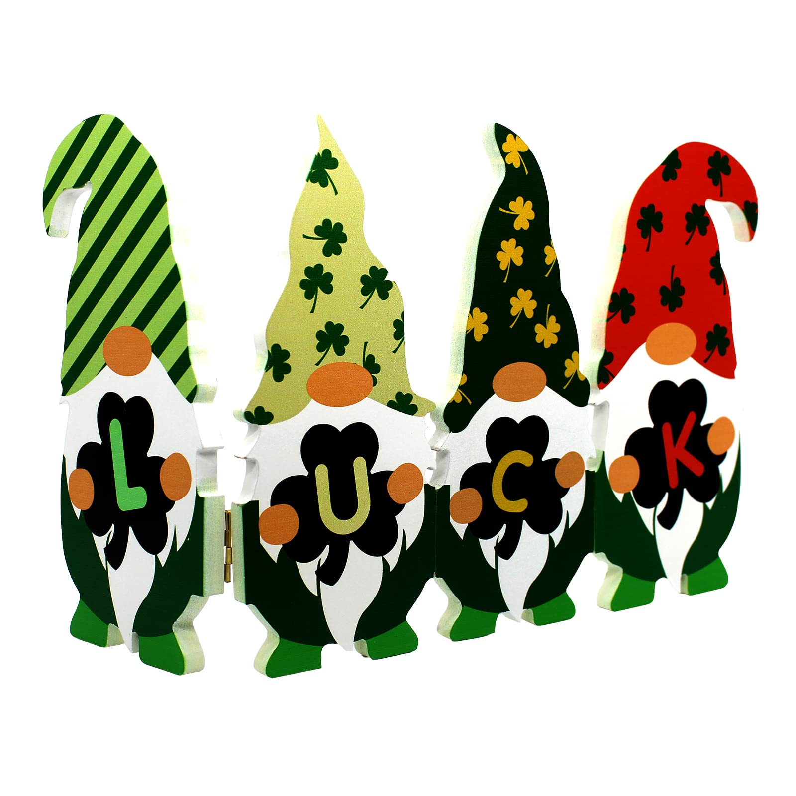 Photo 1 of 4-in-1 St. Patrick's Day Wooden Gnomes Table Decorations St Patrick Luck Sign Green Clover Shamrock Party Favors Gnome Tabletop Mantel Stand Ornaments for Irish Farmhouse Home Tiered Tray Centerpiece