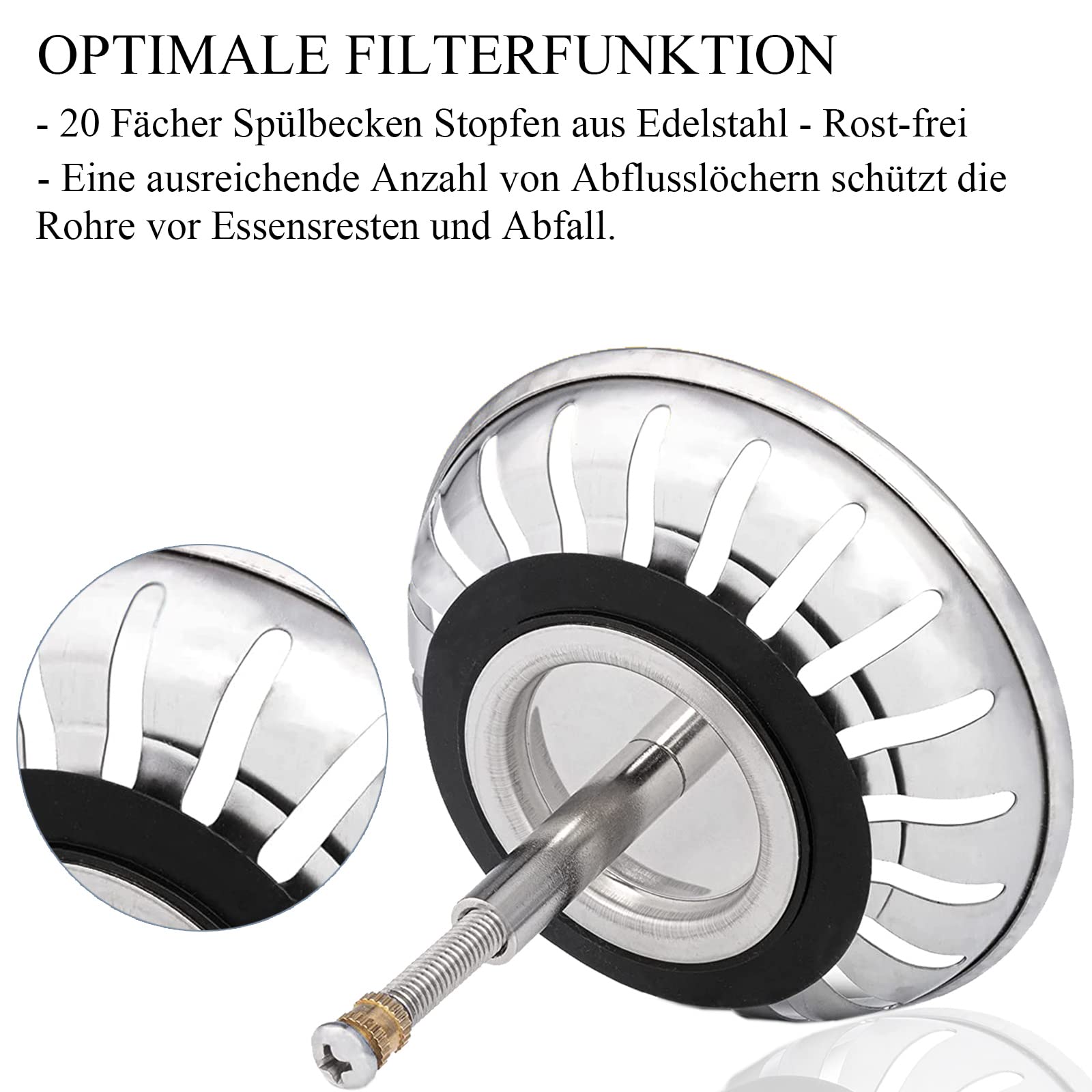 Cestello Universale Per Lavello In Acciaio Inox 82mm - Filtro Di Scarico Ispessito Con Altezza Regolabile, Antiruggine - 2