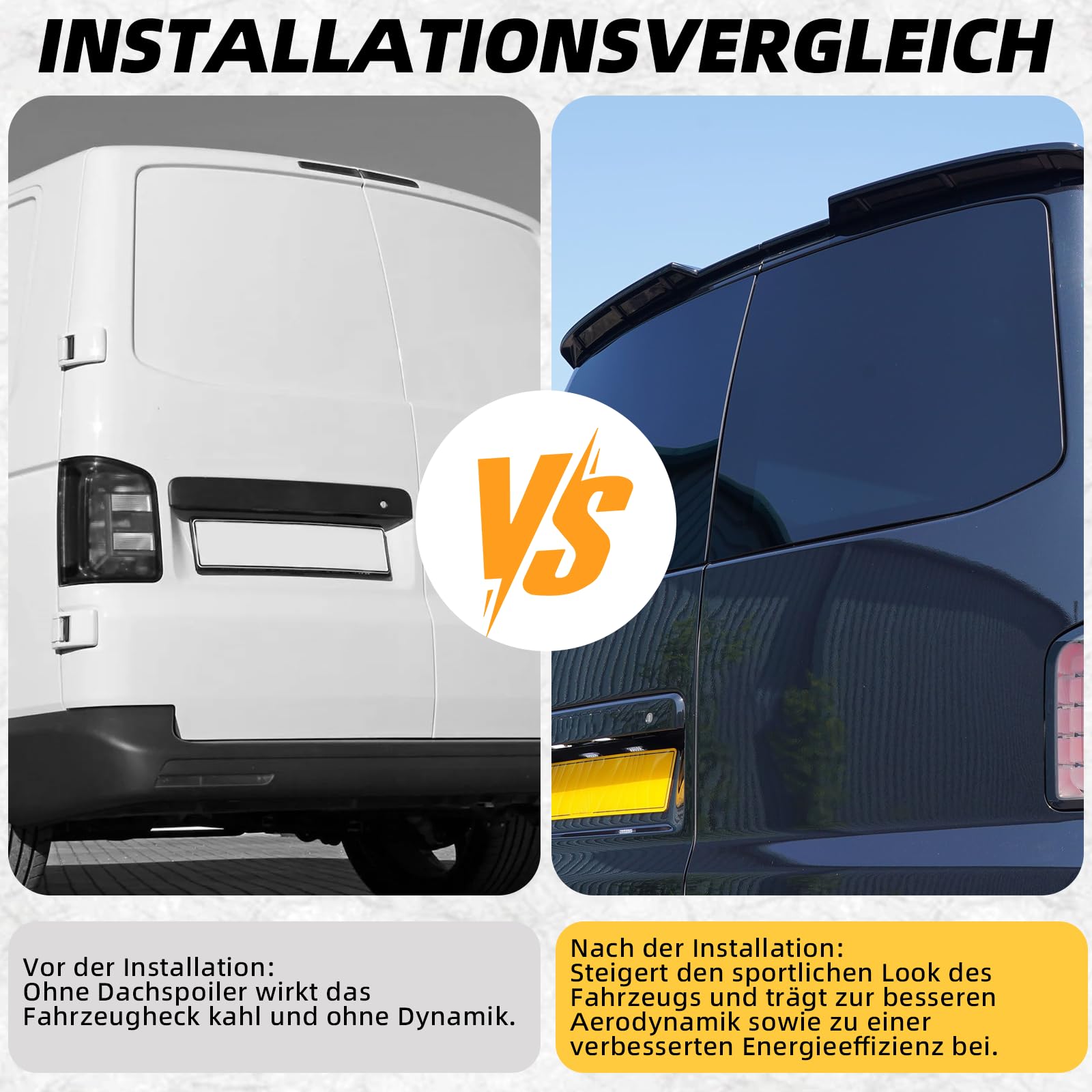 Dachspoiler Heckspoiler für VW Transporter T5 T5.1 T6 T6.1 hintere Doppel-Hecktüren in Glanzschwarz