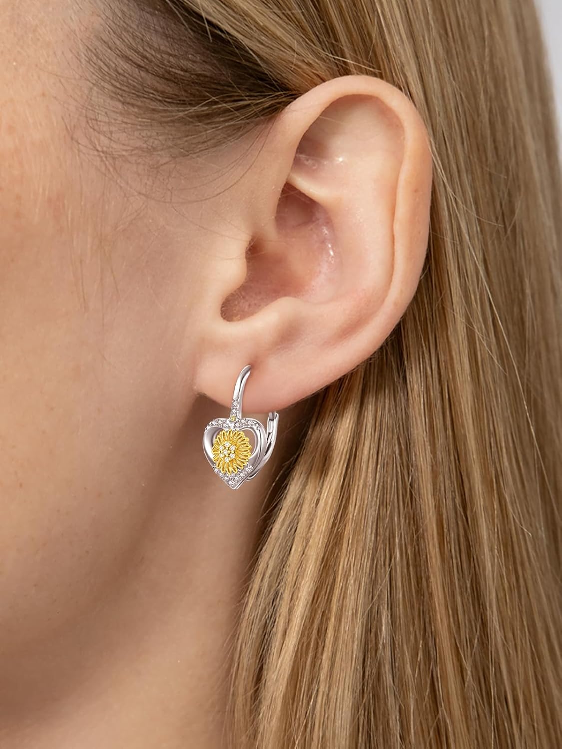 Daisy/Sunflower Leverback Earrings Sterling Silver Heart Flower Earrings for Women - Image 4