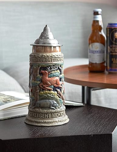 Miniatura 11 de HAUCOZE Taza de cerveza alemana para caza, jarro vikingo con tapa Petwer para regalos de cumpleaños, hombres, padre, marido, 0.6 litros