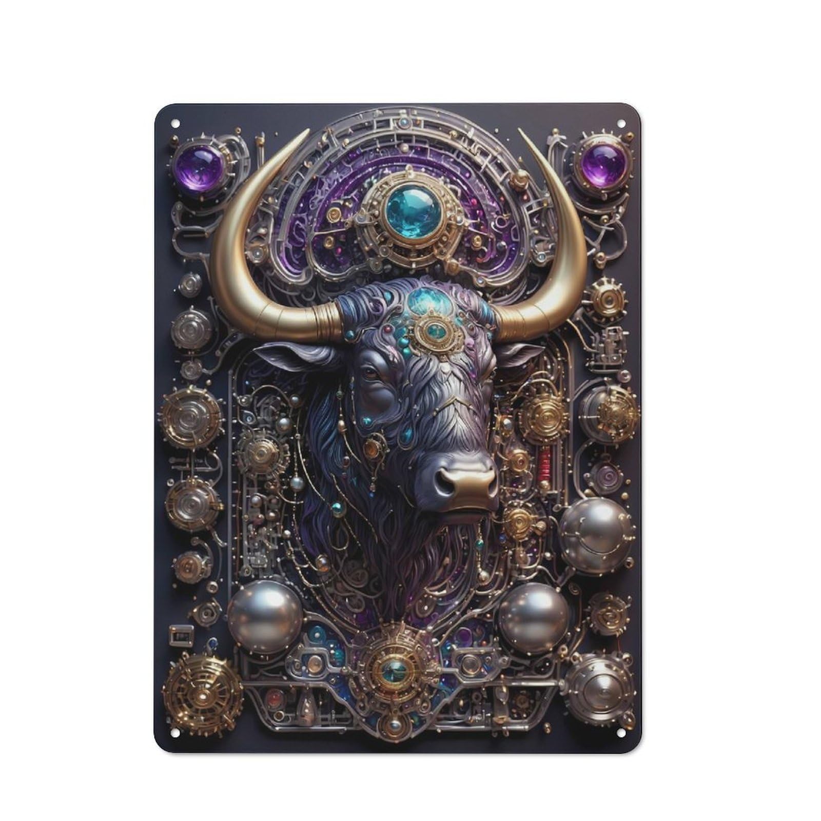 Junmoney Style-5 Steampunk Bull Portrait Rustic Metal Plaque 40X30cm For Café Or Restaurant, Wall Decor For People Reorganising Café And Restaurant