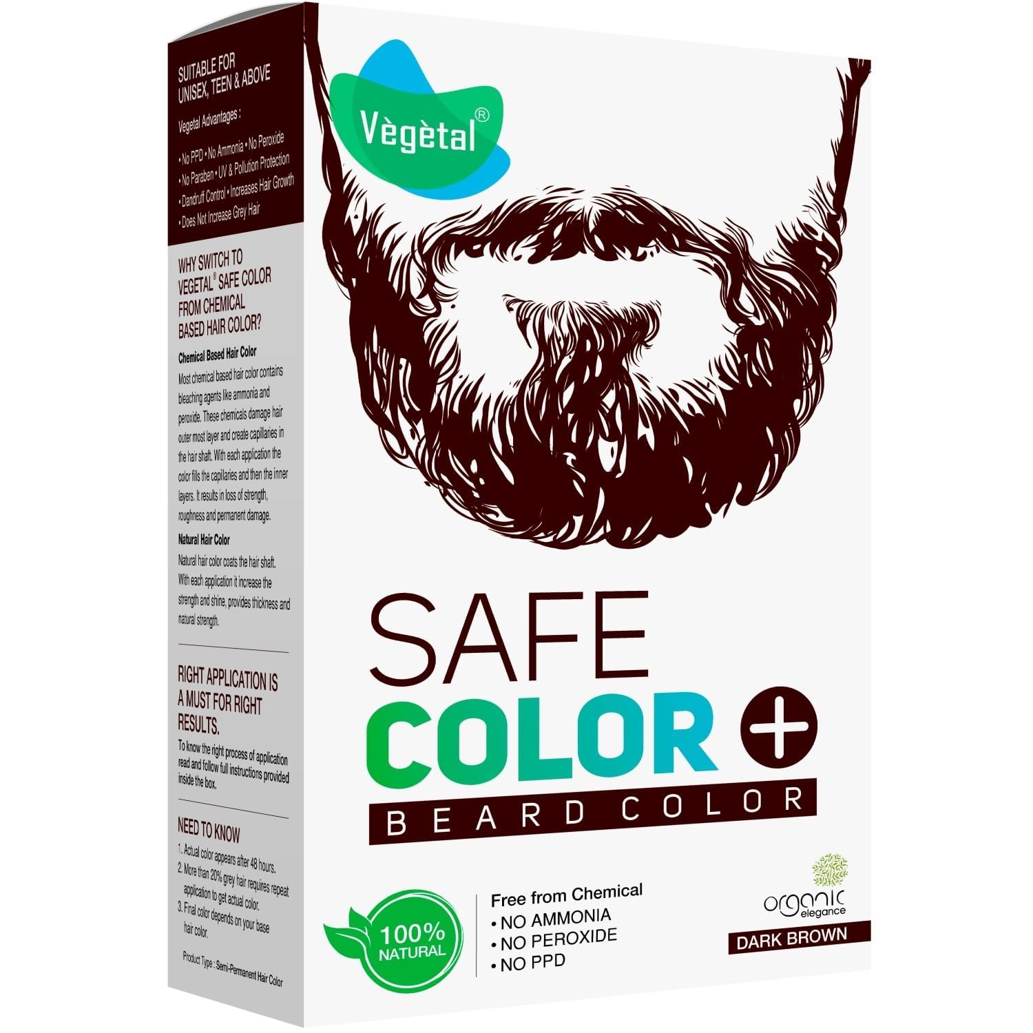 Safe Hair Color -Dark Brown 25gm - Certified Organic Chemical and Allergy Free Bio Natural Beard Hair Color with No Ammonia Formula & PPD