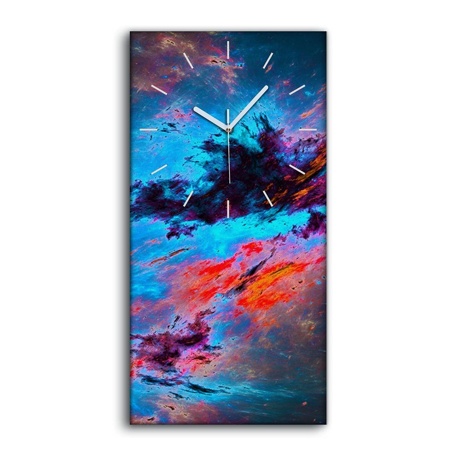 Horloge sur toile 30x60cm espace galaxie coloré avec aiguilles blanches