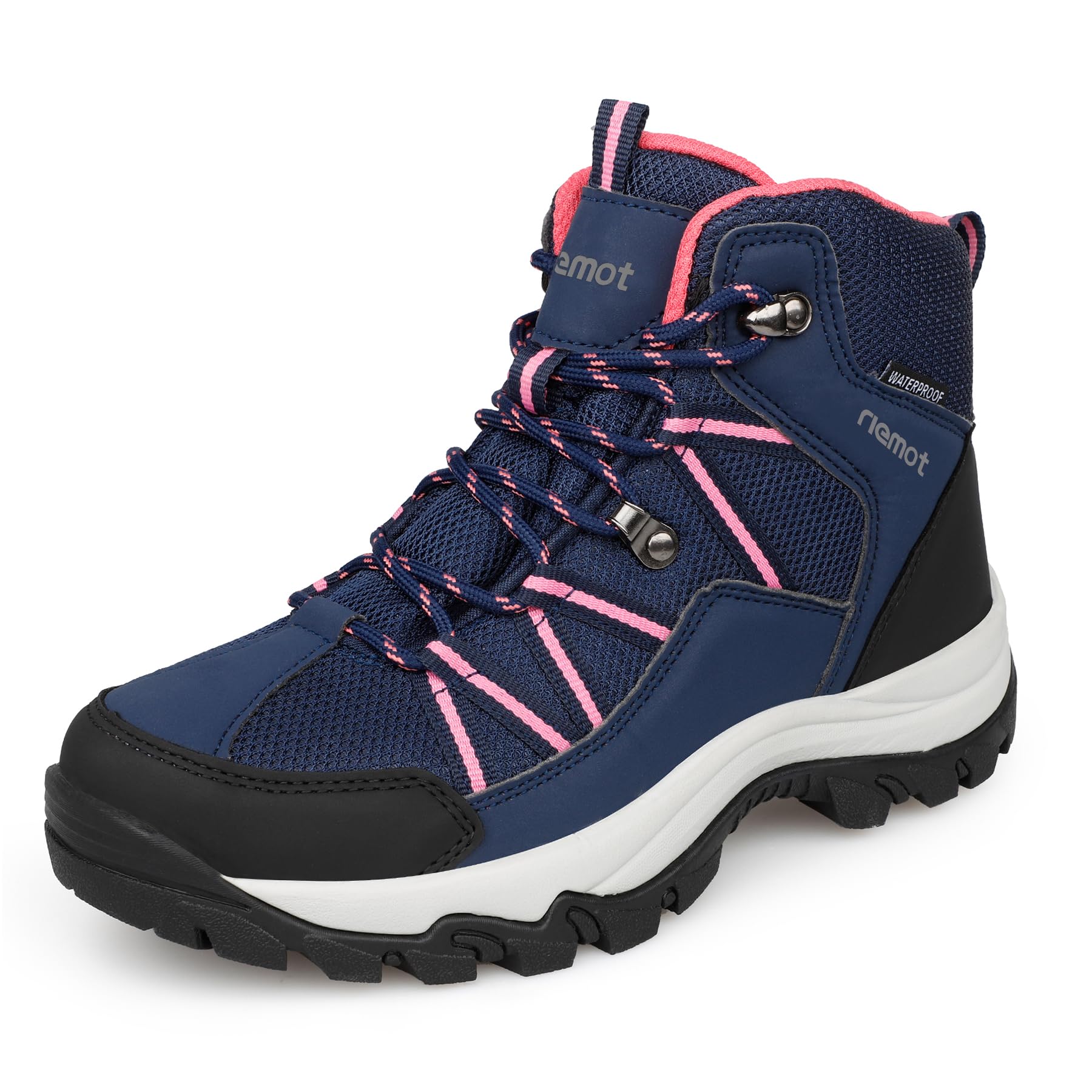 riemot Women's Walking Boots, Lightweight Hiking Footwear with Water-Resistant Upper, Rubber Grip Sole, Breathable Lace-Up Outdoor Shoes for Walking, Hiking and Travel, Navy, UK 7