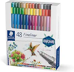 STAEDTLER Caneta Ponta Fina Triplus Fineliner 0.3mm Estojo 48 Cores Sortidas - 334 C48-C - Corpo Ergonômico Triangular – Ideal para Escrita e Bullet Journal
