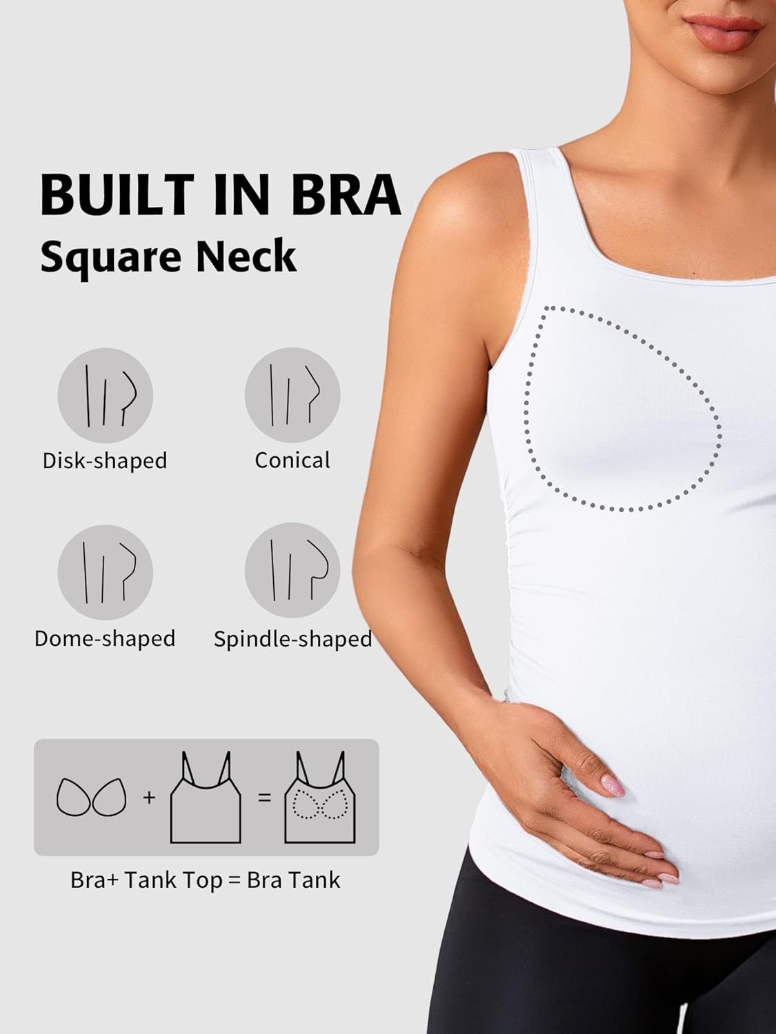 ATTRACO Maternity Tank Tops Seamless Side Ruche Sleeveless Pregnancy Basic Shirt with Built in Bra - Image 5