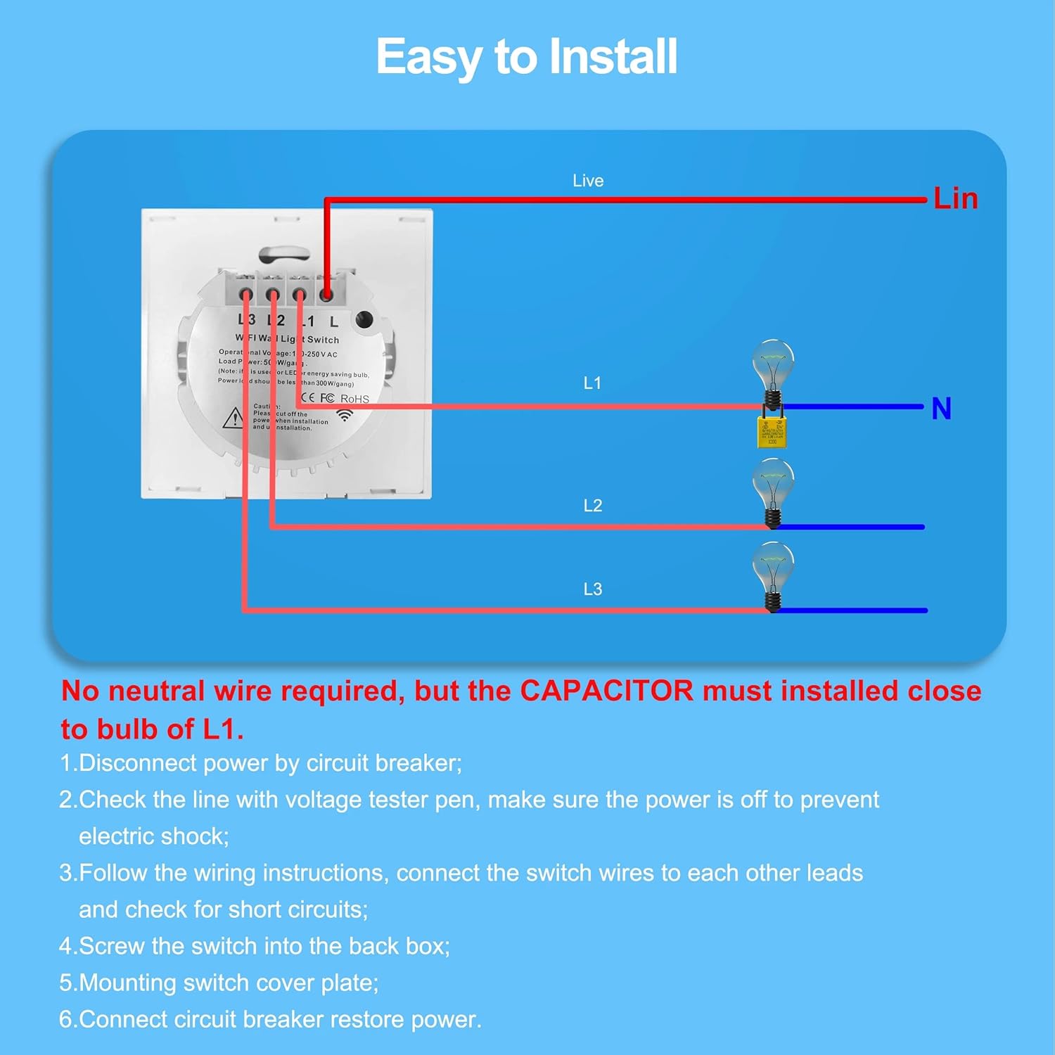 ZMIN WiFi Smart Light Switch Wireless Wall Glass Touch Screen Panel Voice Remote Control by Voice Control White 3-Gang