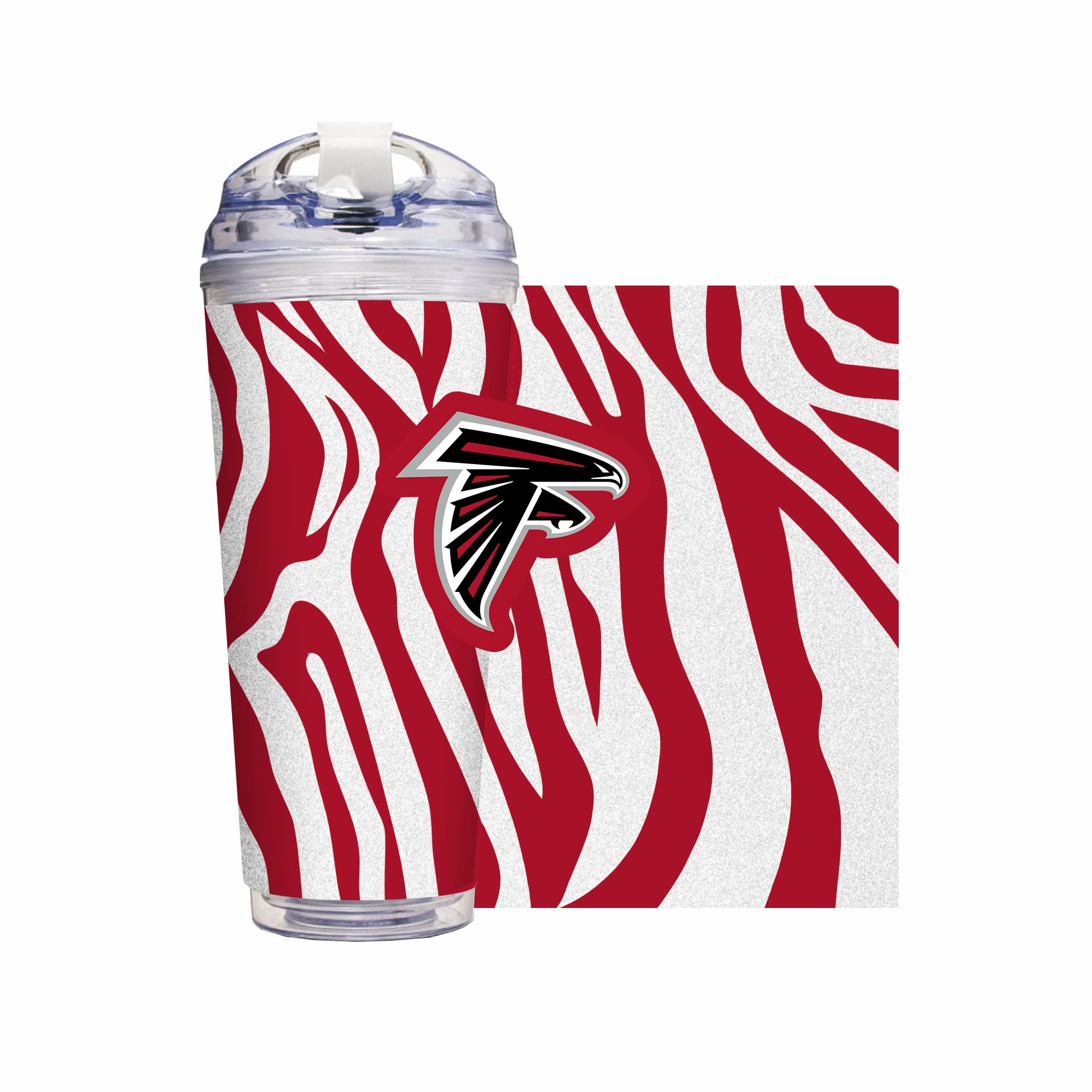 Rico Industries NFL Football Glitter 24oz Acrylic Glitter Tumbler with Hinged Lid, Officially Licensed Double Wall Tumbler with Straw