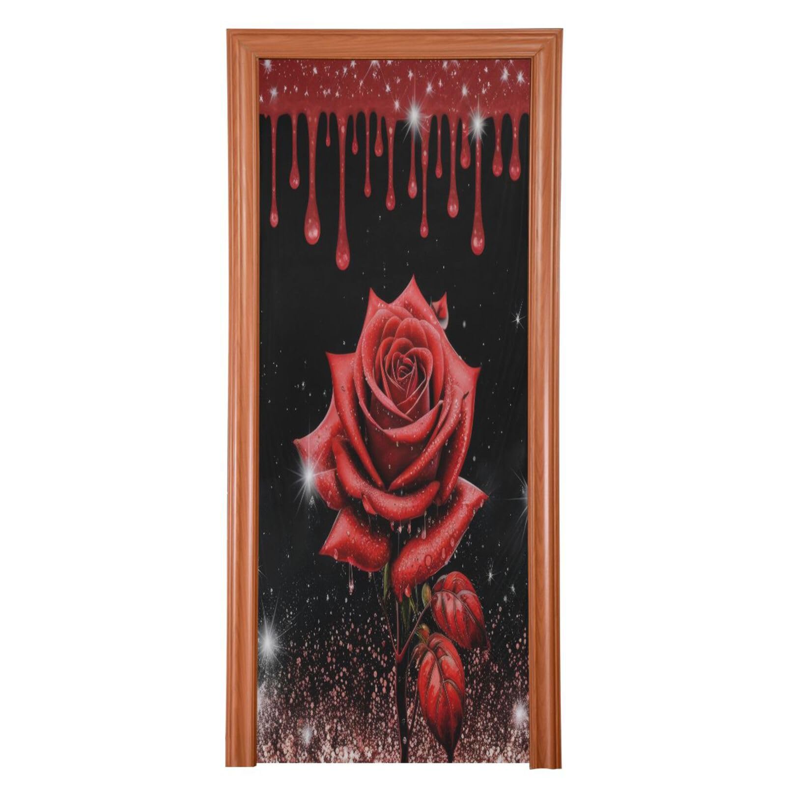FLildon Red Rose Flower Valentine's Day Door Cover Decoration, Party Accessory Porch Decor for Festive Ornament Room Door Covers 36 x 98 Inch