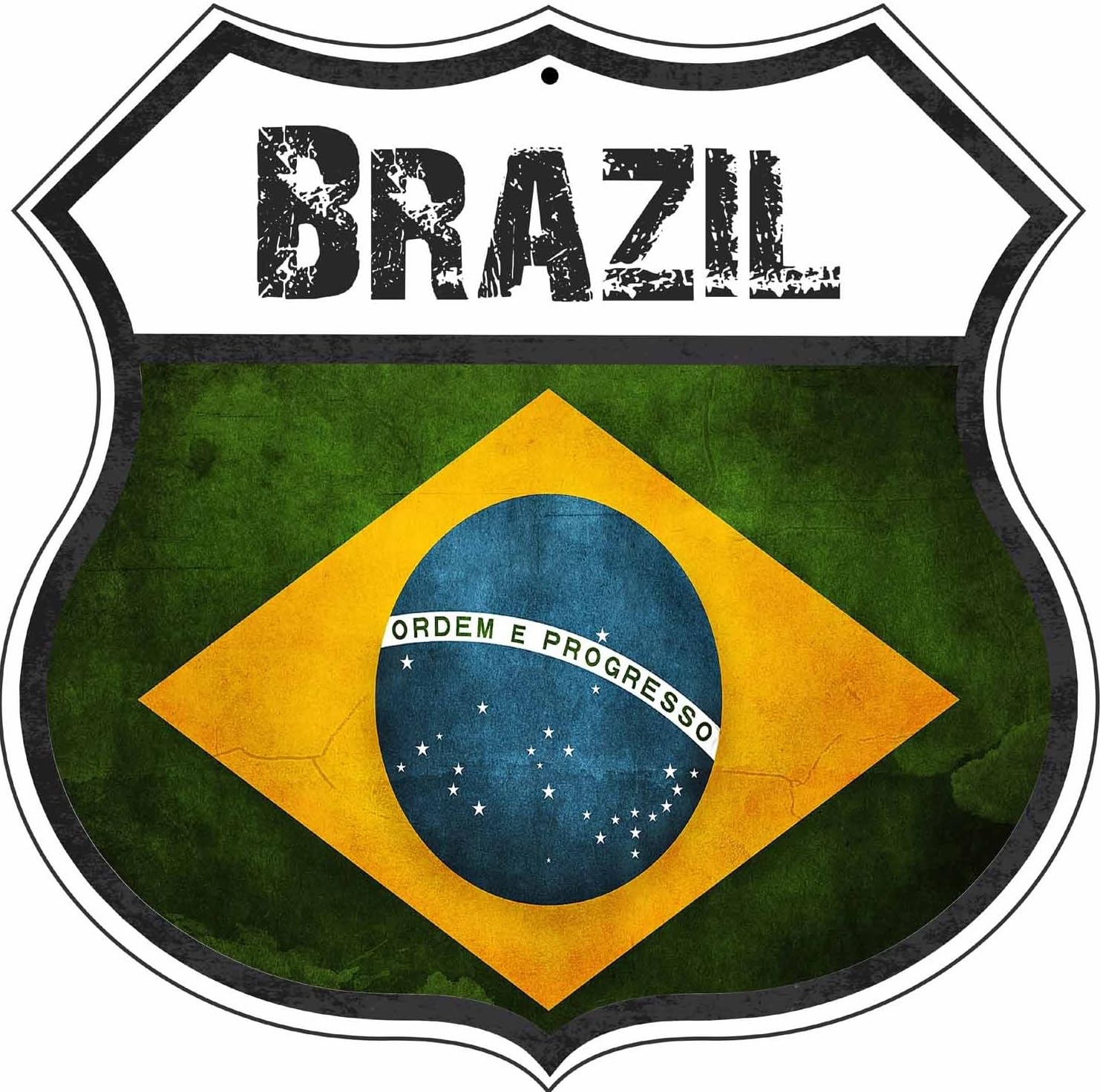 Brazil Country Flag Novelty Highway Shield Metal Sign
