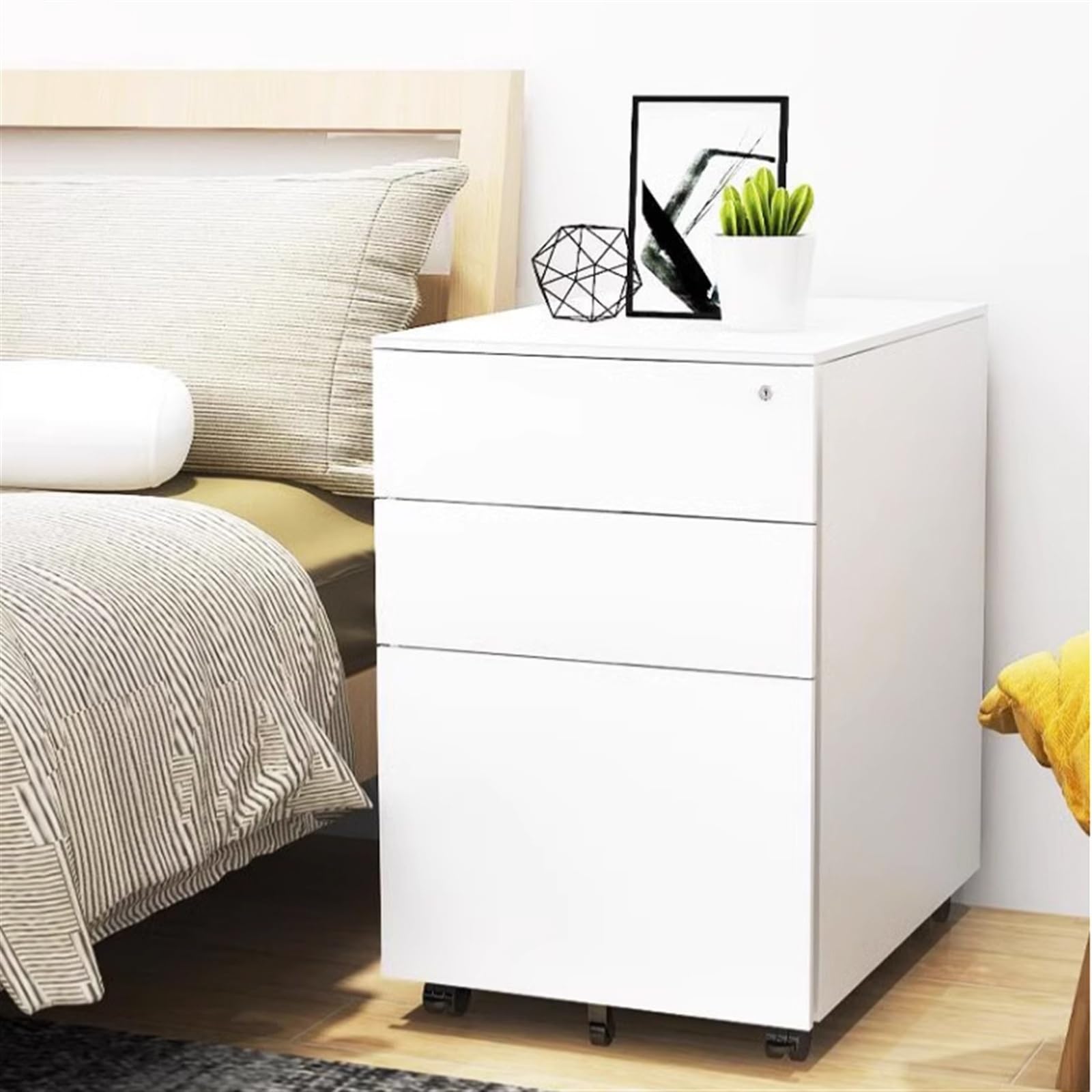 Armadietto Ufficio Cassettiera mobile sotto la scrivania, cassettiera in metallo con estrazione laterale a tre cassetti con serratura, cassettiera in ferro bianco/nero for l'home office Armadi Archivi