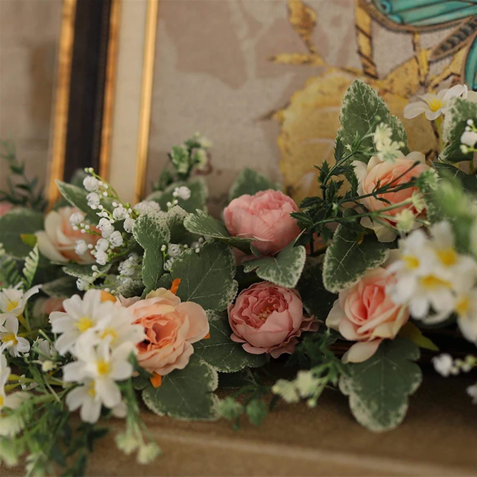Blumengirlande 1,7 m Lange Seiden-Rosen-Pfingstrosen-Girlande, künstliche Blumen, Eukalyptusblätter, Ranken, Pflanzen for Hochzeitsbögen, Türen, Tischdekoration(1pc Luxury pink)