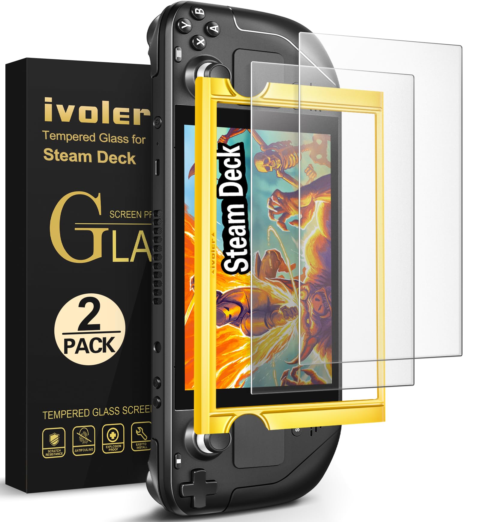 ivoler 2-Pack anti-glare Etched Screen Protector for Steam Deck 7.0''/Steam Deck OLED 7.4'', Matte Anti Glare Tempered Glass with Alignment Frame Anti-Scratch Full Coverage Guard for Steam Deck