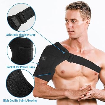 USB Shoulder Heating Pad Heated Shoulder Brace Wrap 3 Heating Setting Shoulder Compression Sleeve for Rotator Cuff Portable Shoulder Heat Pad Adjustable Shoulder Support Protector