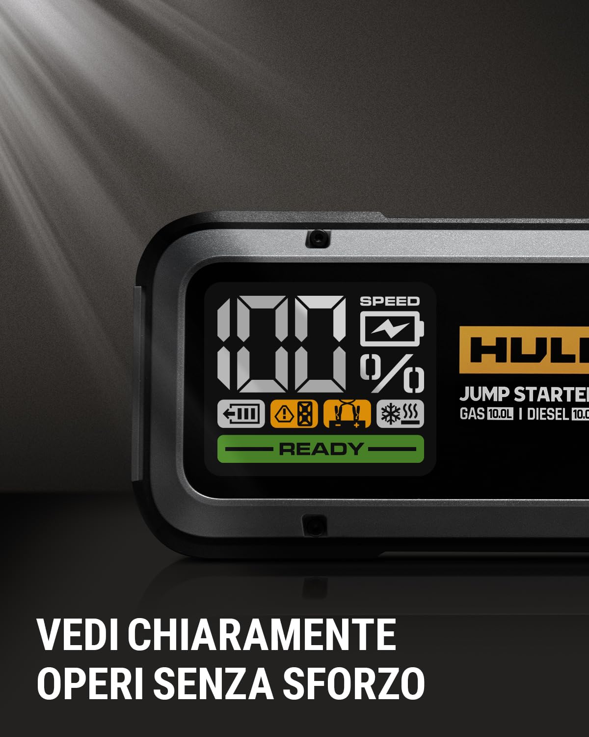 HULKMAN Alpha 100 Avviatore di Emergenza Portatile 4000A 12V Booster al Litio Professionale per Auto e Moto e Cavi di Avviamento per Motori a Benzina fino a 10L e Diesel fino a 10L