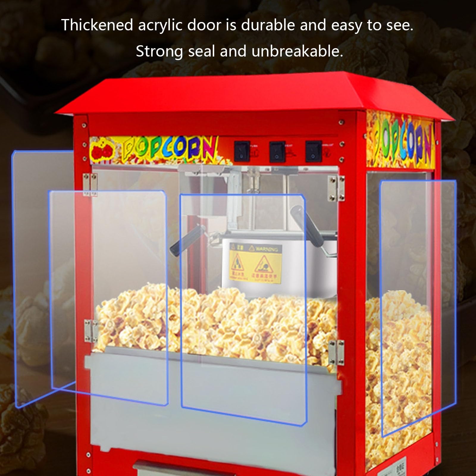 Máquina automática de palomitas de maíz para hacer palomitas de maíz, iluminación incorporada de acero inoxidable, fácil limpieza rápida 6