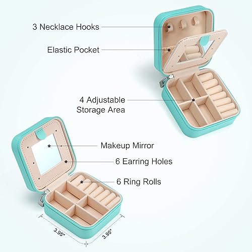 Miniatura 3 de Joyero de viaje para mujer, joyero azul pequeño, organizador de joyas, cajas de joyería para mujeres, mini estuche de viaje de viaje, regalos de