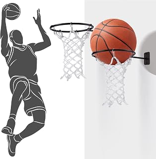 2 Pcs Basketball Holder Wall Mount Ball Stand Display Storage Rack with Net and Hooks Sports Accessories Organizer for Football Soccer Volleyball Display