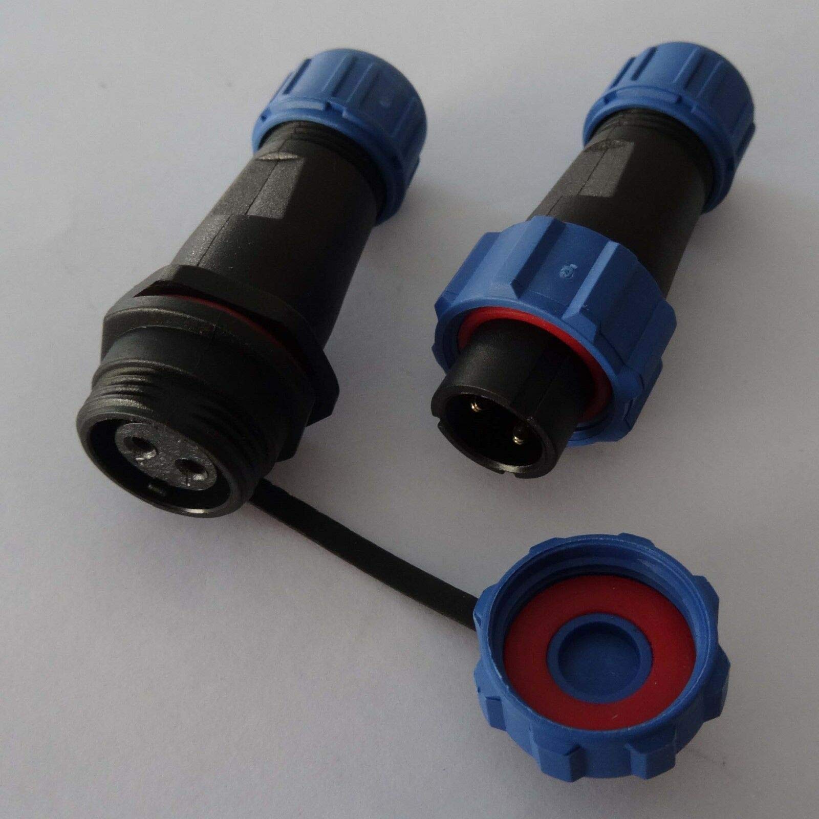 230 V 12 V IP68 13 mm 2.3-pin, 2-pin, 3-pin round plug, socket, connector plug with lid, plug-in connection, waterproof connector for garden, boat, car (2-pin)