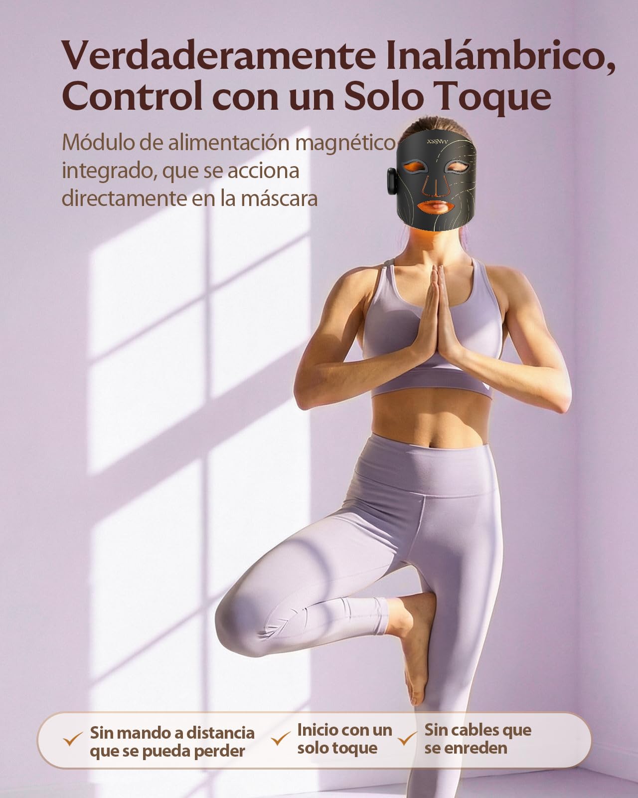 Máscara LED Facial Inalámbrica Recargable, Mascarilla Led de Silicona Flexible con 4 Modos de Luz, 850 nm Infrarrojo Cercano, 272 LEDs, Incluye Protectores Oculares para Cuidado Facial, NVV03