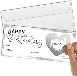 Eronm 1 Set Birthday Ticket Surprise Scratch Card, Surprise DIY Travel Ticket, 3 x 8 Inches Scratch off Cards, Surprise Reveal Card Gift for Holiday Birthday Party Supply(Silver)-A31