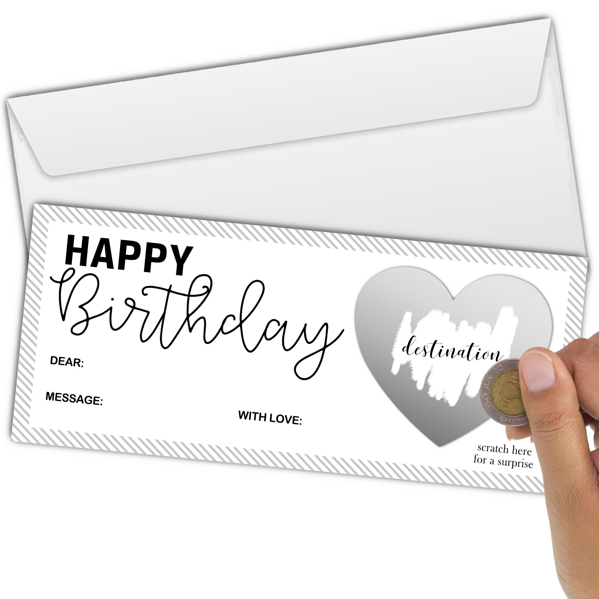 Eronm 1 Set Birthday Ticket Surprise Scratch Card, Surprise DIY Travel Ticket, 3 x 8 Inches Scratch off Cards, Surprise Reveal Card Gift for Holiday
