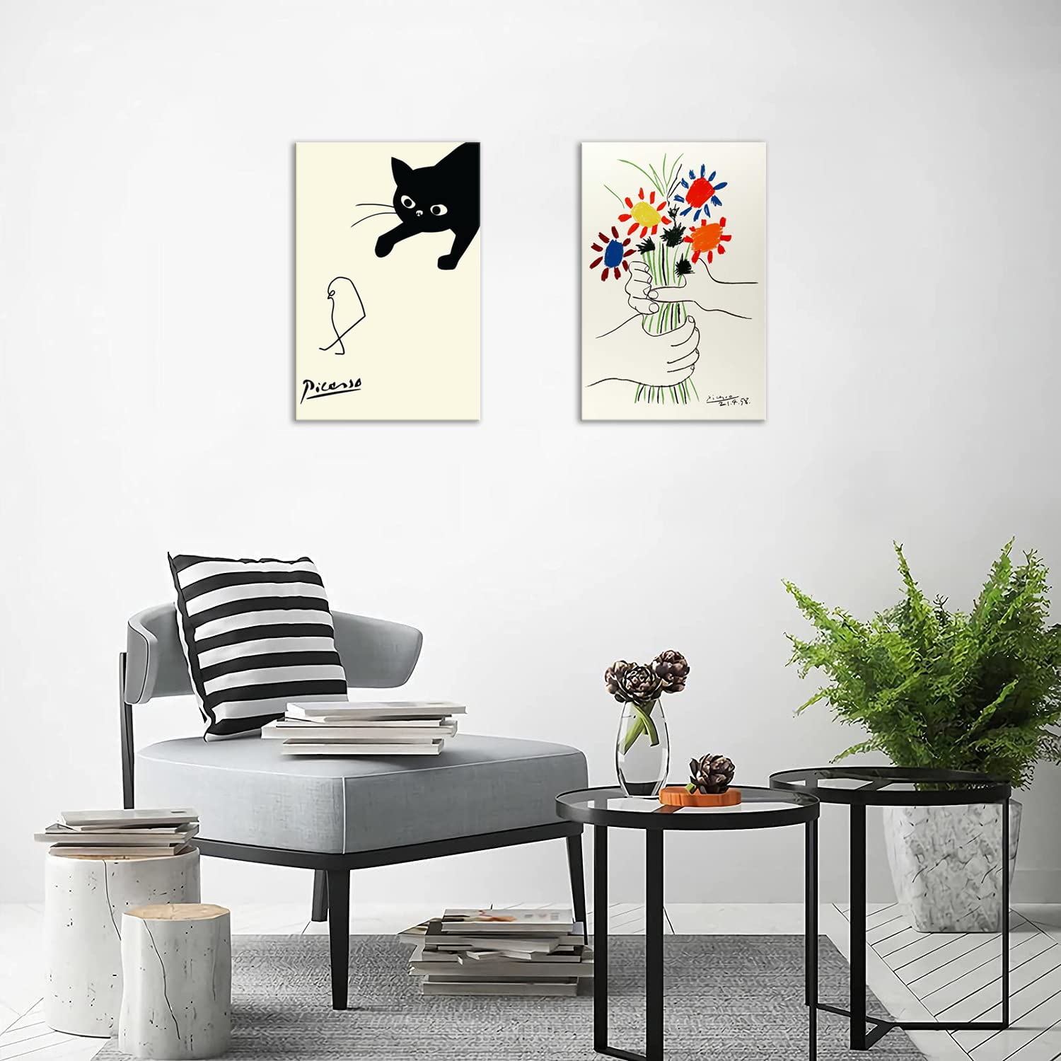Amazon.co.jp: 2枚 ピカソ アートパネル 鳥を捕まえる猫 抽象 絵画 壁