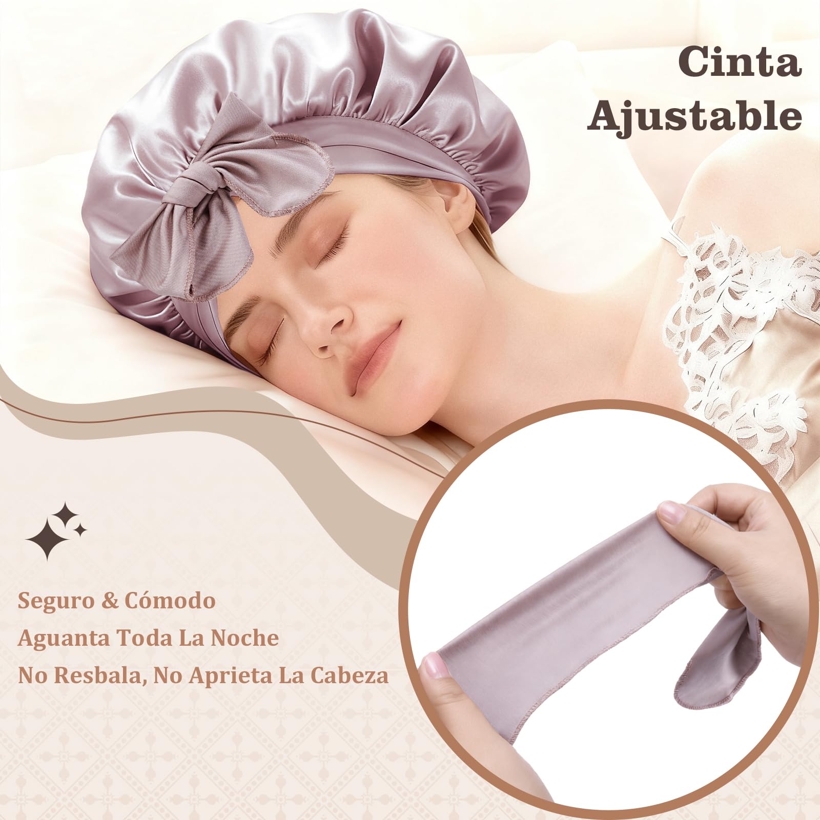 Set Gorro de Dormir con Coleta Ajustable de Saten Doble Capa para Pelo Rizado Regalo Hombre Mujer