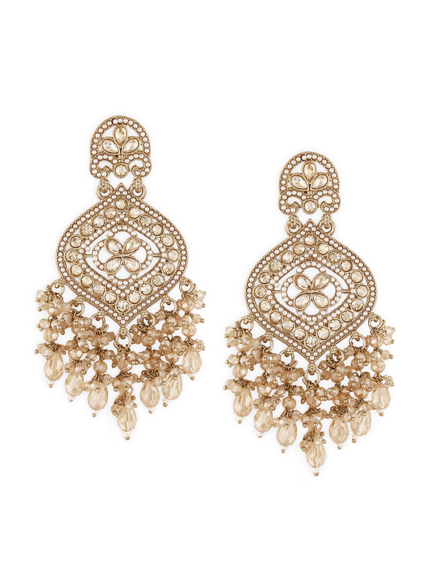 Champagne Color Dazzling Stones & Cluster Beads Drop Dangler Earring For Women-ZPFK19153