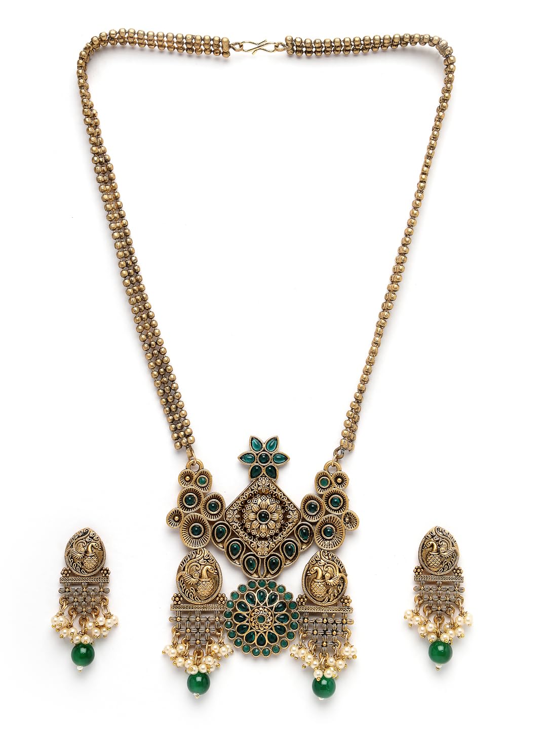 Adiva Latest Stylish Traditional Antique Gold-Plated Pink Stone Studded & Pearl Handcrafted Necklace with Earrings Jewellery Set for Women & Girls