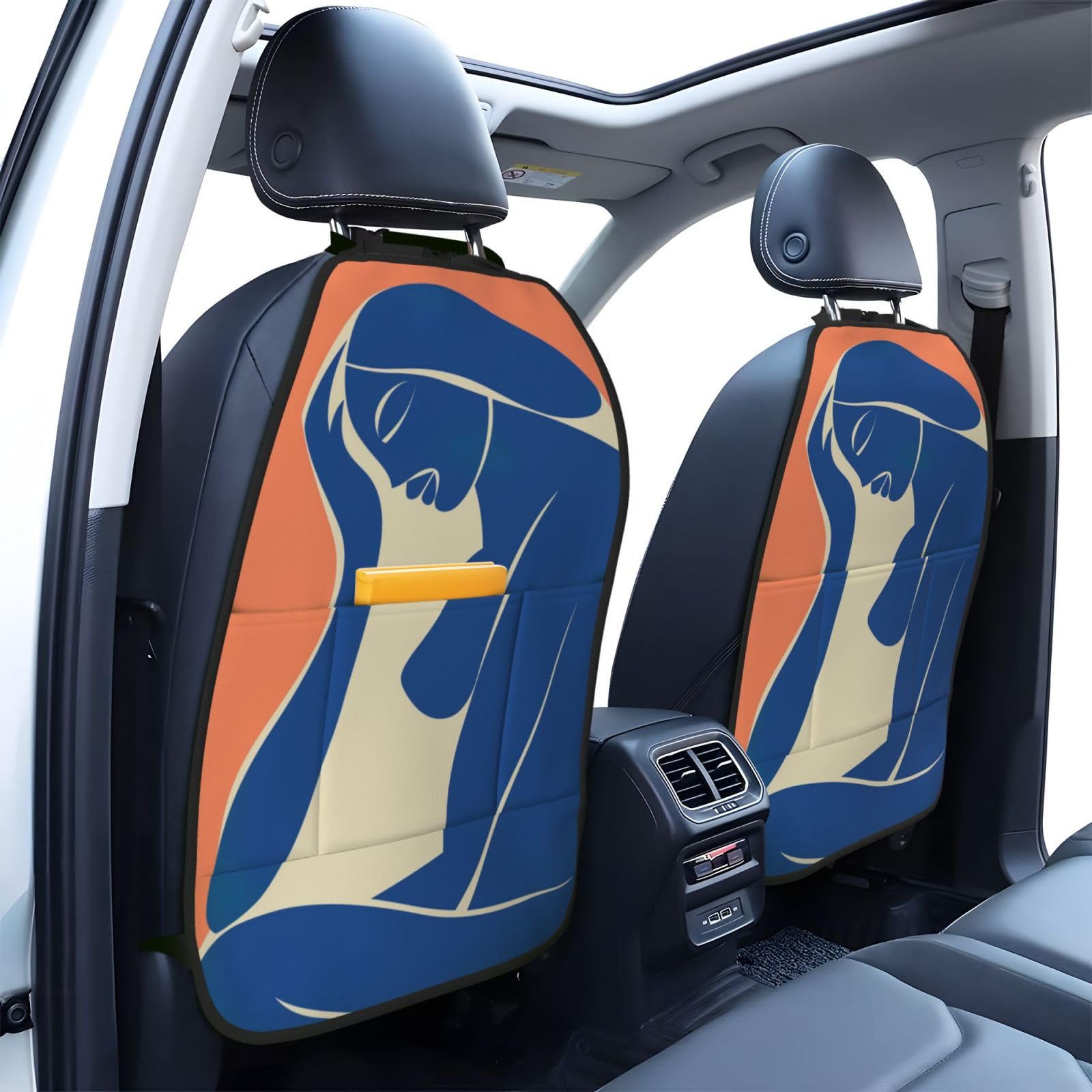 Abstract Minimalistic Woman Boho Car Seat Back Kick Protectors,2 Pack Kick Mats with Storage Pockets for Vehicles to Protect from Dirt Mud Scratches