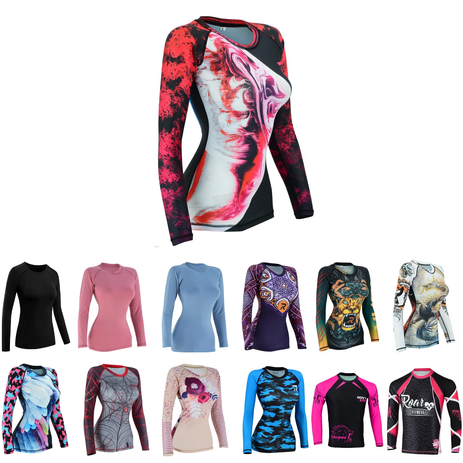 Roar Women MMA Rash Guard BJJ Grappling Training Rash Guard Long Sleeve No-Gi MMA Fight Gear Shirt