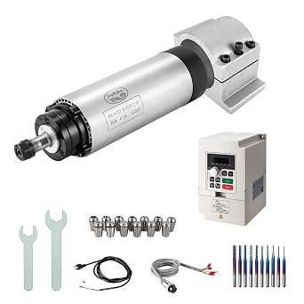 CNC Spindle Motor Kits, 110V 800W 0.8KW Air Cooled Spindle CNC Spindle +110V 0.75KW VFD+65mm Clamp Mount +Collet Set ER11+ Drill bits+ Wires+ Wrenches for CNC Router Machine