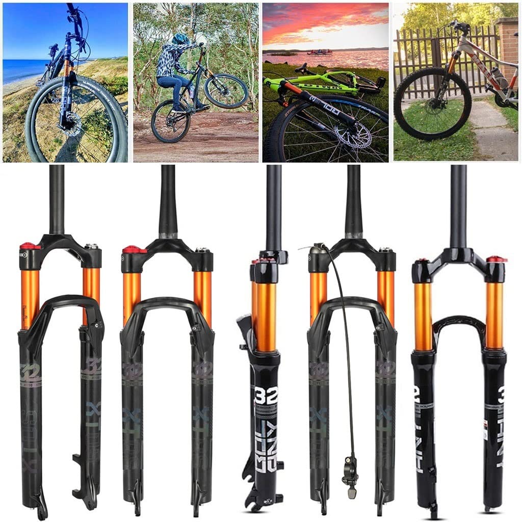 TOMYEUS Horquilla MTB Remota 26 Pulgadas 27,5 Pulgadas 29 ER Recorrido 120 mm, Ajuste Rebote 1-1/2" Dirección Recta Freno de Disco Horquillas neumáticas suspensión