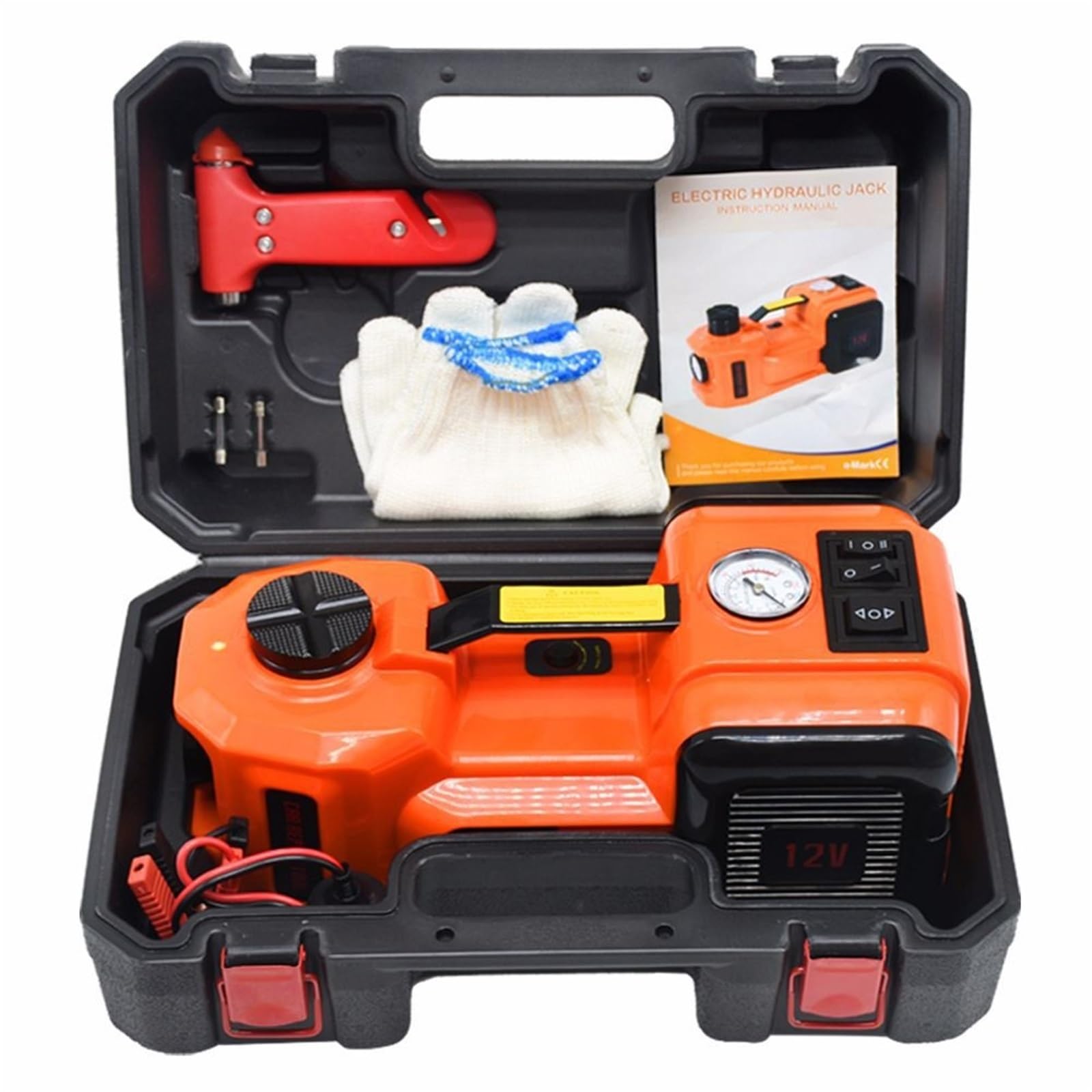 JVDDI Hydraulic Jack 12V 5Ton Electric Car Hydraulic Jack With Tire Inflator Pump And LED Flashlight 3 In 1 Lift Jacks With Safe Hammer Tools For for Vehicle SUV Van Truck Repair(155-450mm)