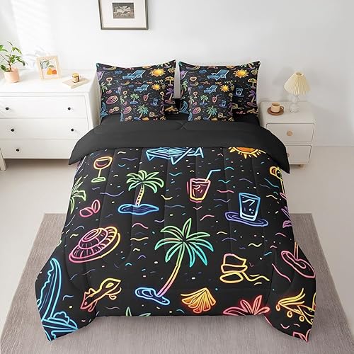 Miniatura 38 de Feelyou Juego de edredón de flores con sábanas, tamaño individual, cama de flores groovy en una bolsa, diseño de flores hippie de los años 70, juego