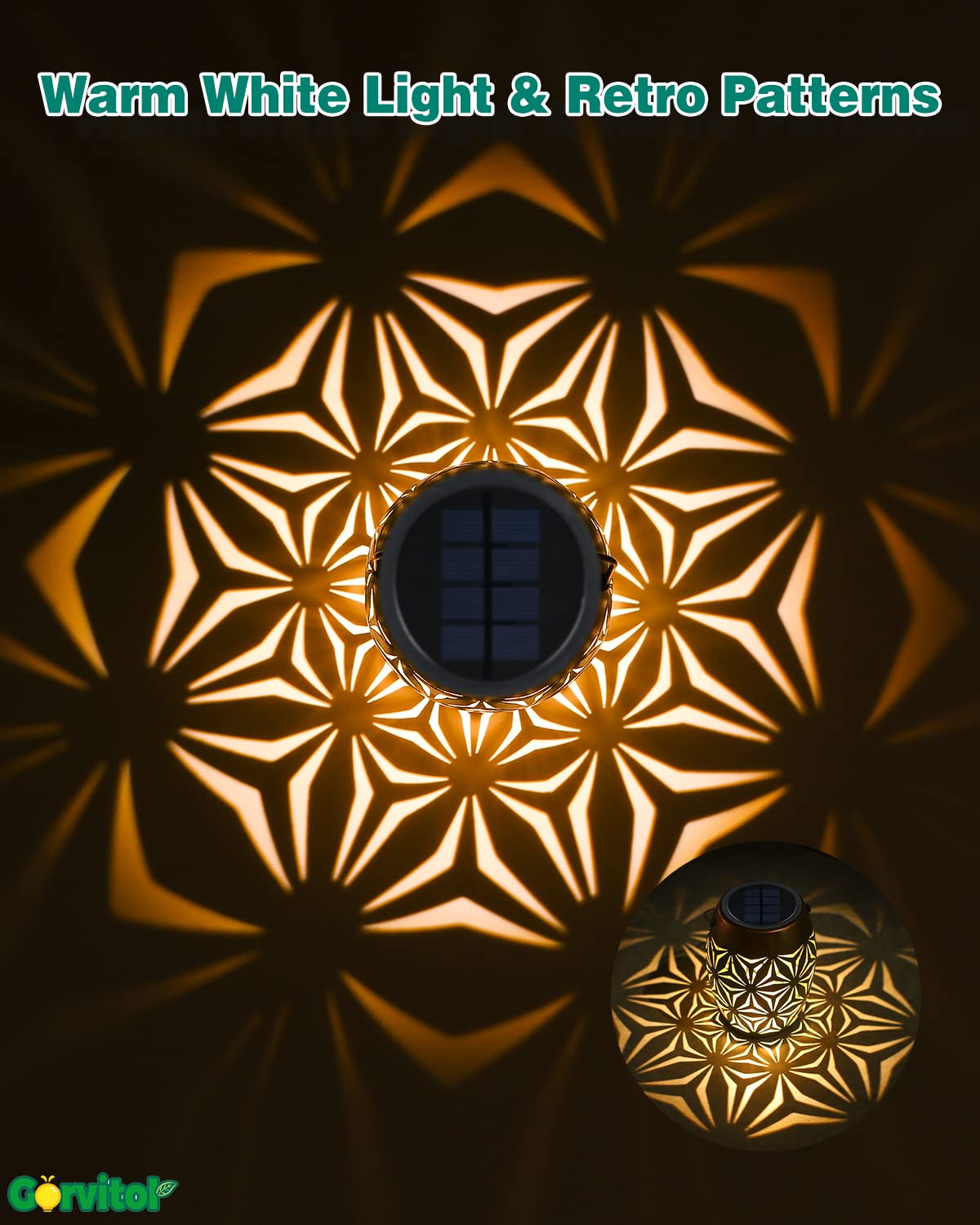 Lanterna solare a LED da 2 pezzi per esterni, lanterna solare bianca calda IP65 retrò per esterni impermeabili, lampade solari in metallo orientale per giardino esterno appeso decorazione balcone