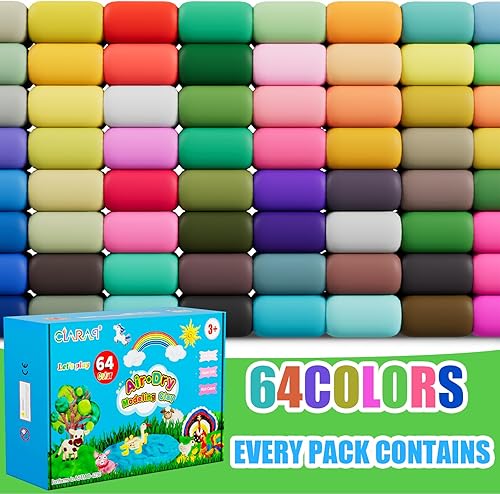 Miniatura 2 de Air Dry Clay-CiaraQ - Kit de arcilla para modelar bricolaje de 64 colores con herramientas de escultura, suave y ultraligero y fácil de usar, regalo