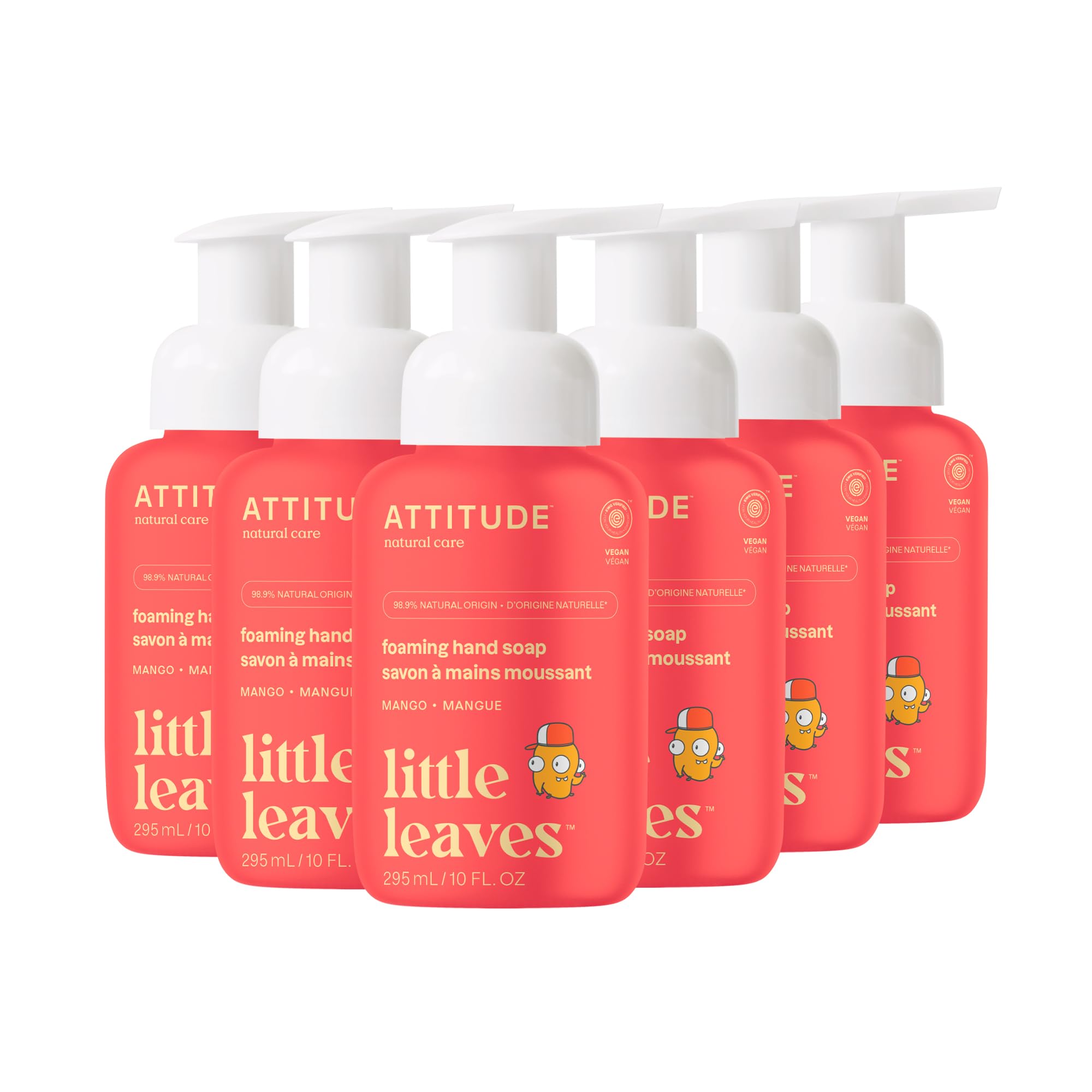 ATTITUDE Foaming Hand Soap for Kids, EWG Verified, Dermatologically Tested, Plant- and Mineral-Based Ingredients, Vegan, Mango, 10 Fl Oz (Pack of 6)