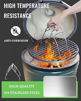 Stainless Steel Hot Plate Clip for Weber Grate Bowl Clip Gripper Tongs for Cooking Grate BGE Kamado Grills Grate Grill Universal Cooking Tool Folding Anti Scalding Kitchen Restaurant